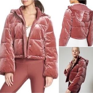 Alo Yoga Velvet Velour Cropped Puffer Jacket Coat Rosewood Pink Sz S